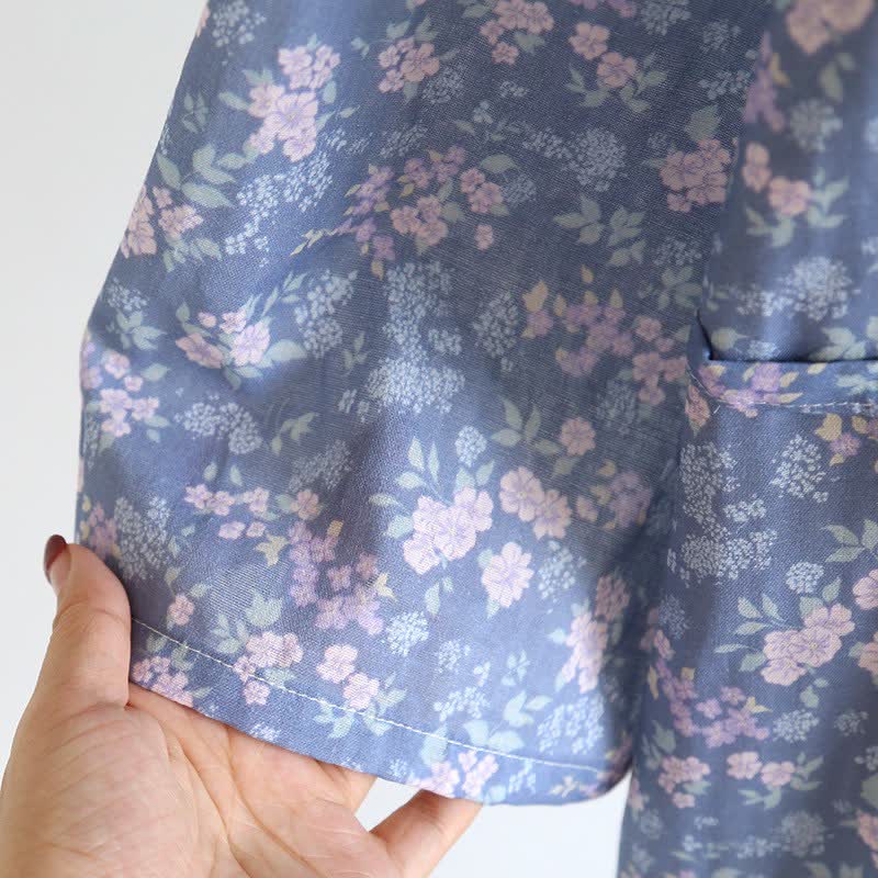 Kimono Ownkoti en coton bleu rustique à fleurs - image 7