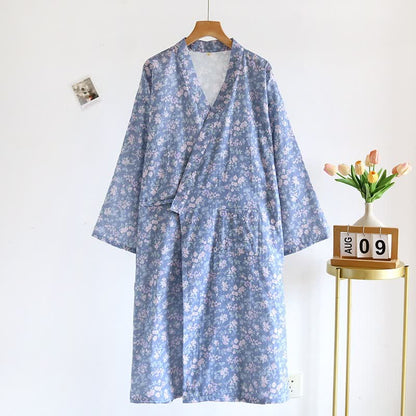 Kimono Ownkoti en coton bleu rustique à fleurs - image 1