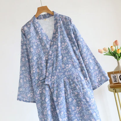 Kimono Ownkoti en coton bleu rustique à fleurs - image 2