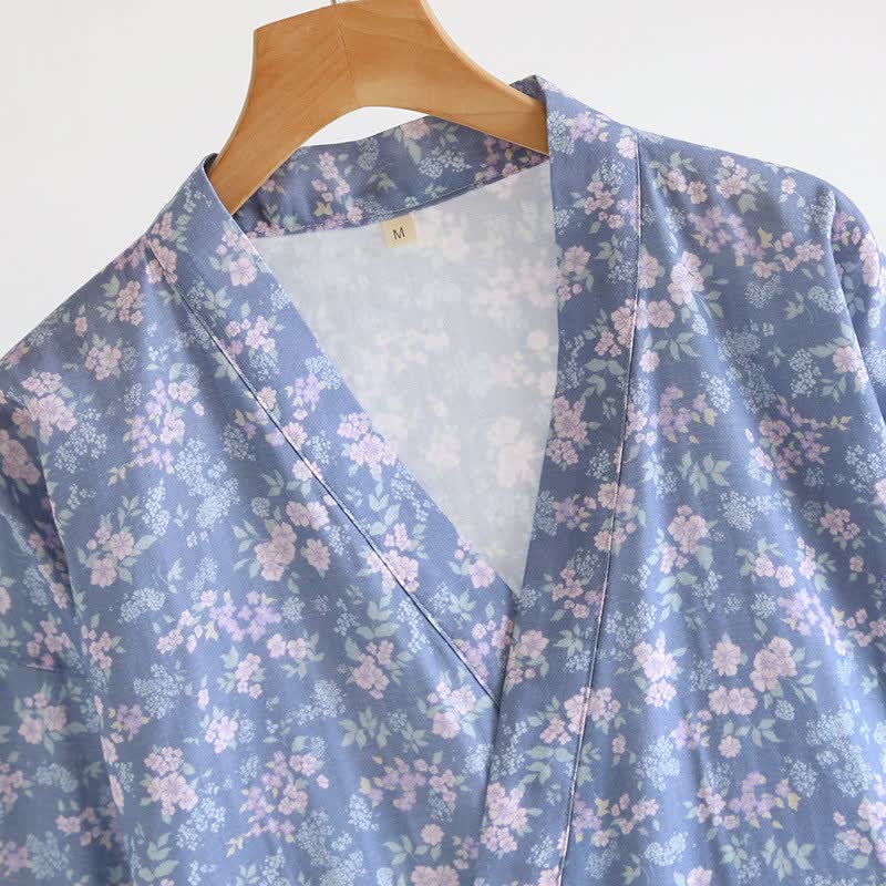 Kimono Ownkoti en coton bleu rustique à fleurs - image 3