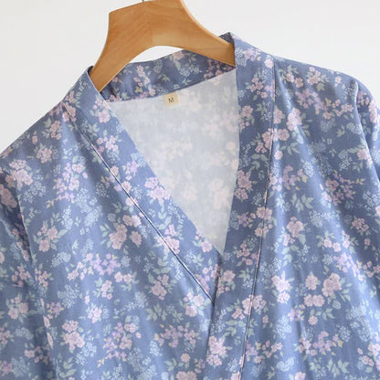 Kimono Ownkoti en coton bleu rustique à fleurs - image 3