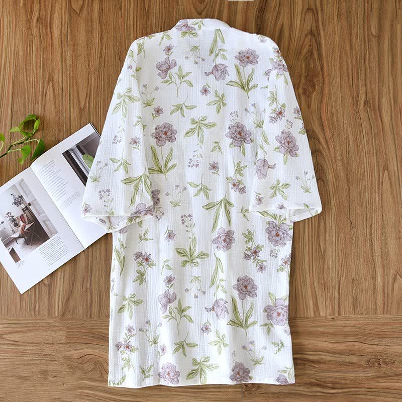 Kimono en coton à fleurs violettes Ownkoti - image 2