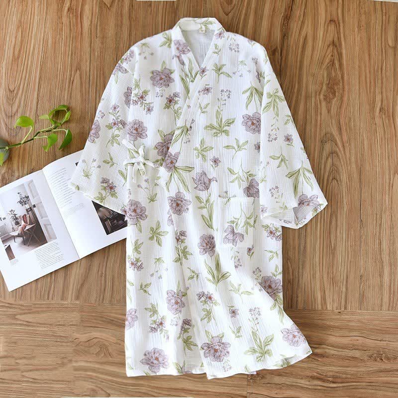 Kimono en coton à fleurs violettes Ownkoti - image 1