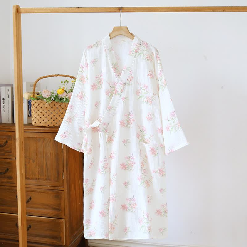 Kimono Ownkoti rose à fleurs en pur coton - image 1