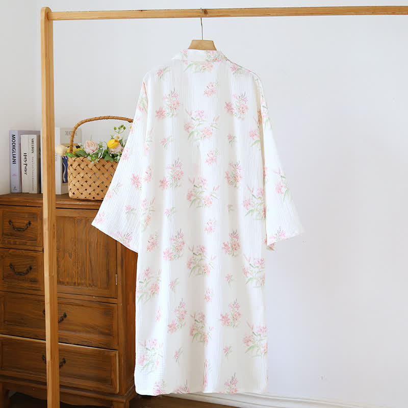 Kimono Ownkoti rose à fleurs en pur coton - image 2