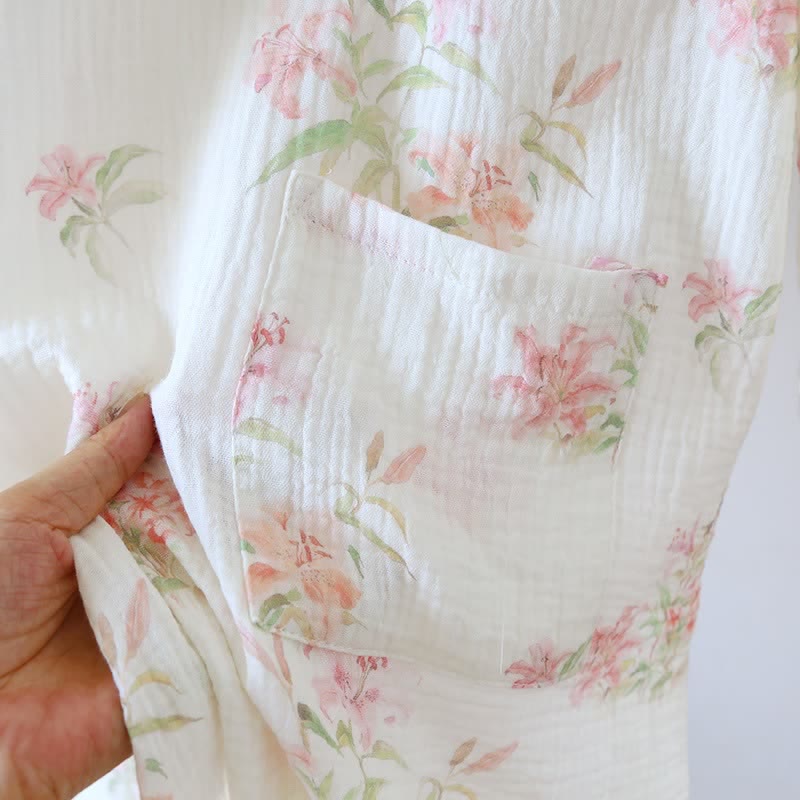 Kimono Ownkoti rose à fleurs en pur coton - image 4