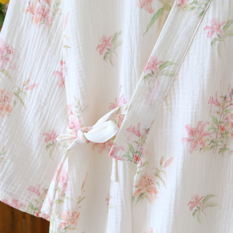 Kimono Ownkoti rose à fleurs en pur coton - image 3