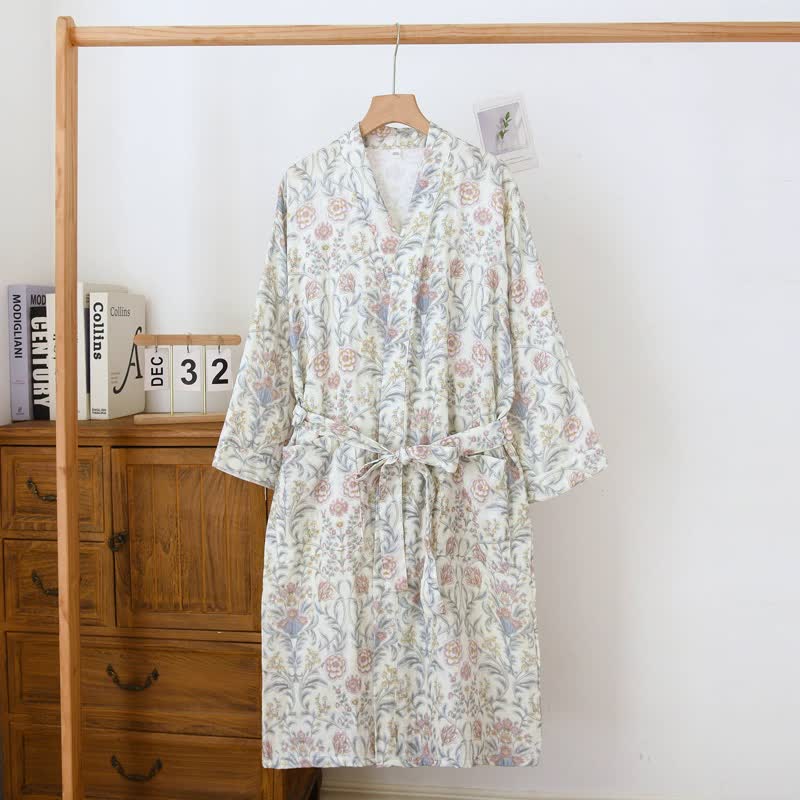 Peignoir kimono Ownkoti en gaze de coton à motif floral avec poche - image 1