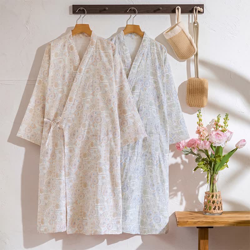 Kimono ethnique vintage en coton à motif floral Ownkoti - image 0