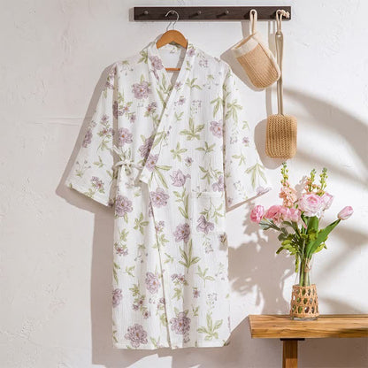 Kimono en coton à fleurs violettes Ownkoti - Blanc - L - image 0