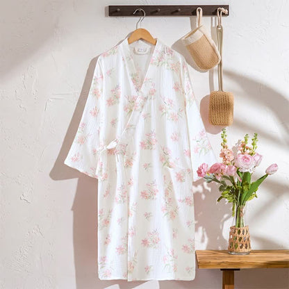 Kimono Ownkoti rose à fleurs en pur coton - Blanc - XL - image 0