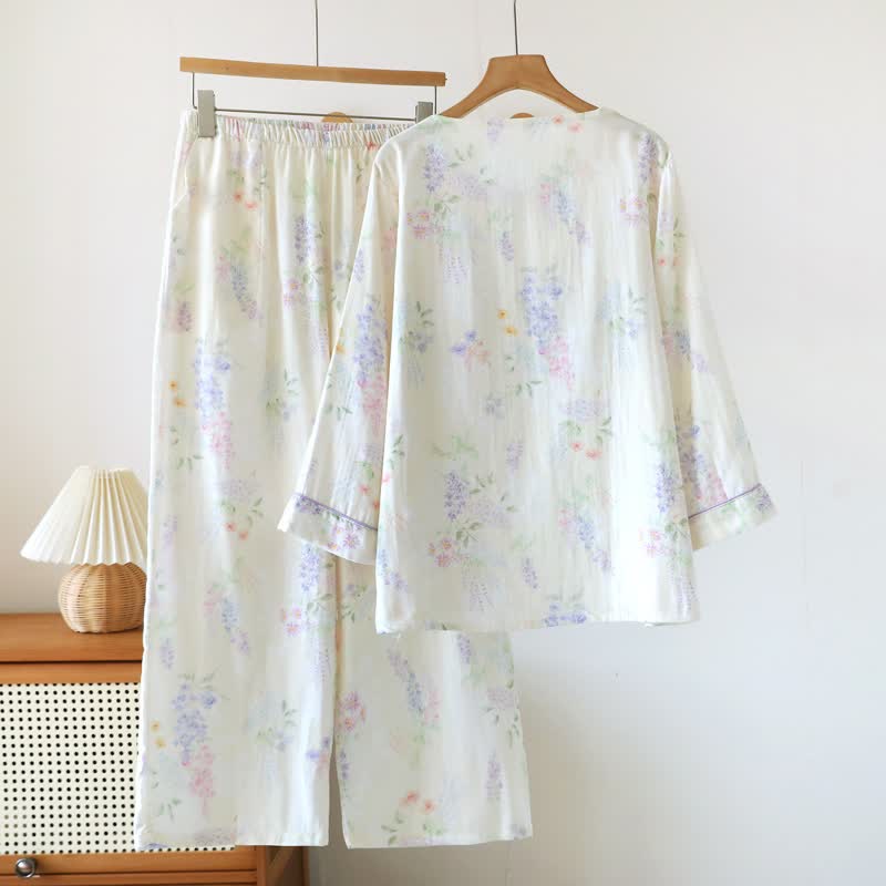 Ensemble de salon en double gaze de coton à motifs floraux - image 1