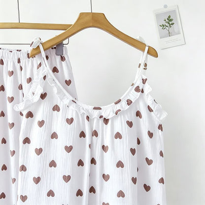 Pyjama camisole en gaze de coton à volants et cœurs - image 2