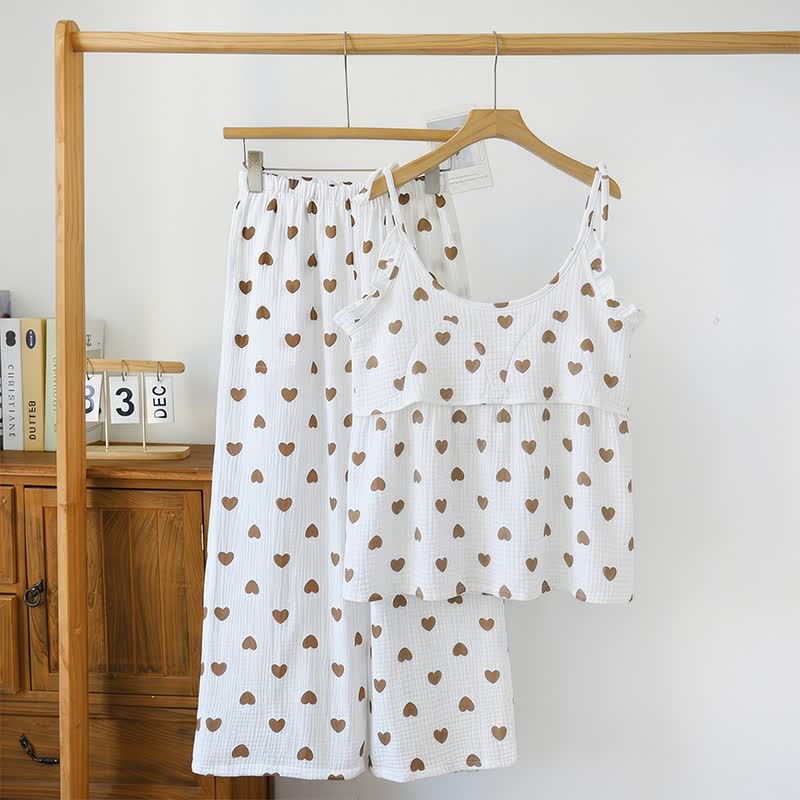 Pyjama camisole en gaze de coton à volants et cœurs - image 1