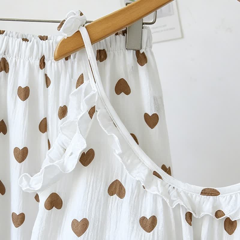 Pyjama camisole en gaze de coton à volants et cœurs - image 3
