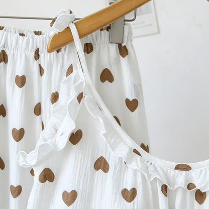 Pyjama camisole en gaze de coton à volants et cœurs - image 3