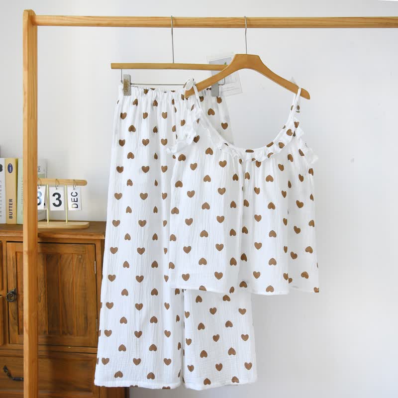 Pyjama camisole en gaze de coton à volants et cœurs - Blanc - XL - image 0