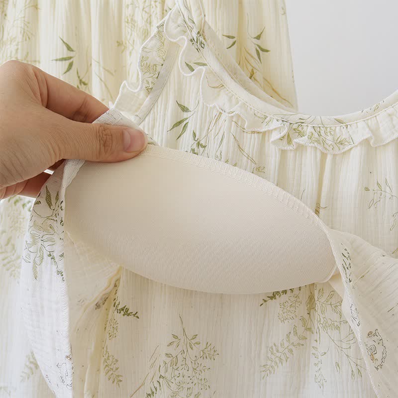 Pyjama camisole en coton à volants et motif de feuilles botaniques - image 6