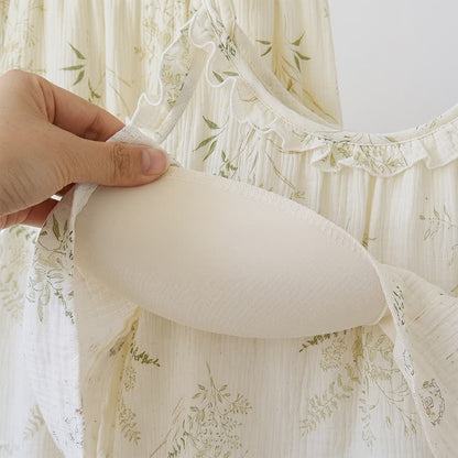 Pyjama camisole en coton à volants et motif de feuilles botaniques - image 6