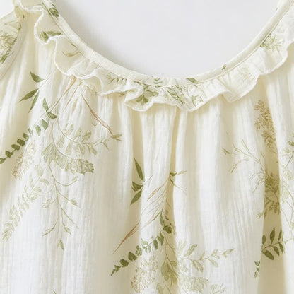 Pyjama camisole en coton à volants et motif de feuilles botaniques - image 4