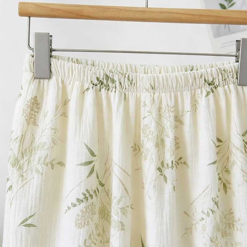 Pyjama camisole en coton à volants et motif de feuilles botaniques - image 5