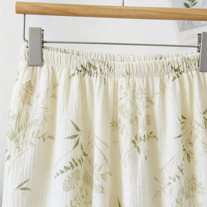 Pyjama camisole en coton à volants et motif de feuilles botaniques - image 5