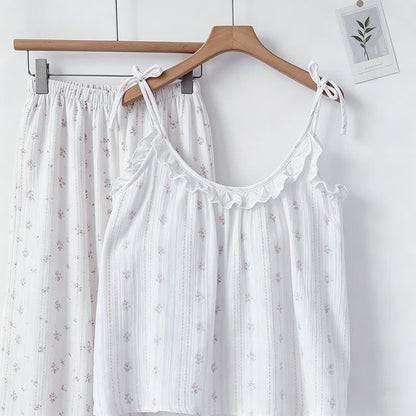 Pyjama à volants en coton, à rayures et à motifs floraux - image 2