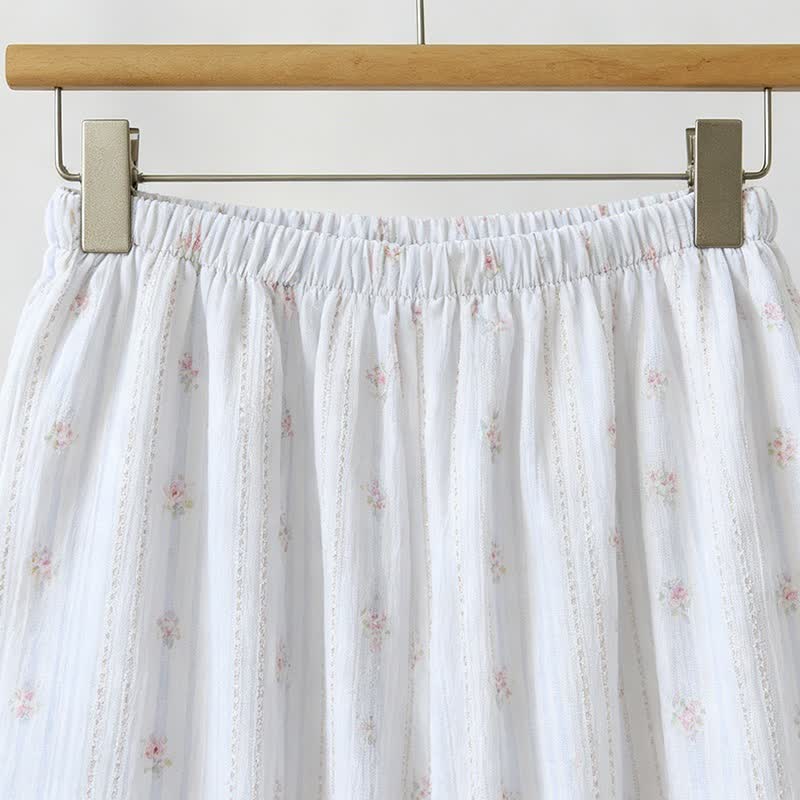 Pyjama à volants en coton, à rayures et à motifs floraux - image 6