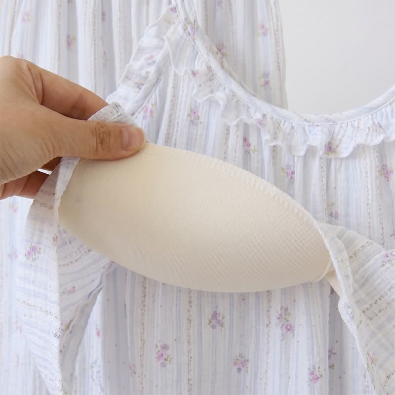 Pyjama à volants en coton, à rayures et à motifs floraux - image 5