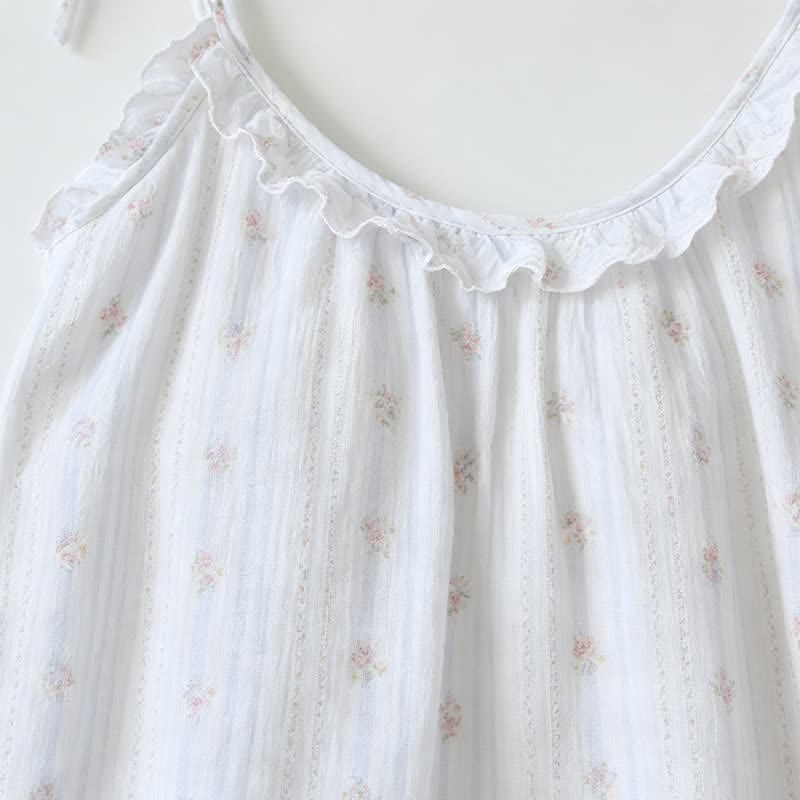 Pyjama à volants en coton, à rayures et à motifs floraux - image 3