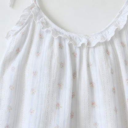 Pyjama à volants en coton, à rayures et à motifs floraux - image 3