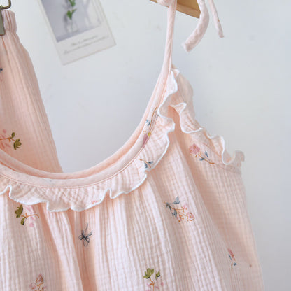 Pyjama camisole en coton à volants avec un délicat motif floral - image 5