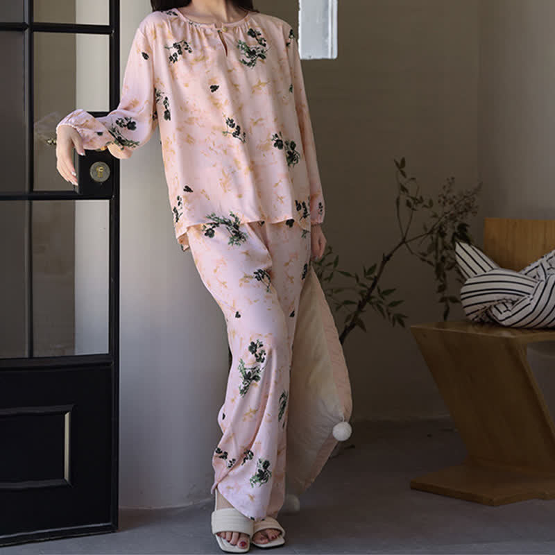Pyjama femme à manches longues avec un motif floral rustique - image 4