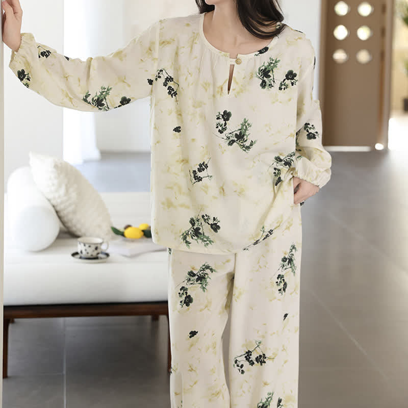 Pyjama femme à manches longues avec un motif floral rustique - image 7
