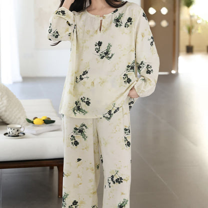 Pyjama femme à manches longues avec un motif floral rustique - image 6