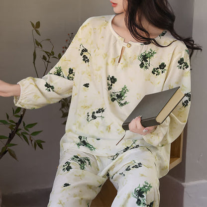 Pyjama femme à manches longues avec un motif floral rustique - Beige - XXL - image 5