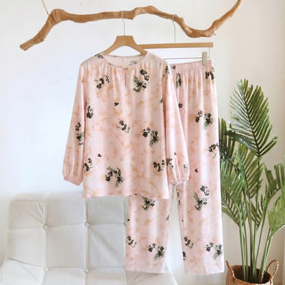 Pyjama femme à manches longues avec un motif floral rustique - Rose - XXL - image 0
