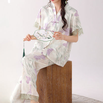 Ensemble de vêtements d'intérieur pour femme à motif floral et col montant - image 4