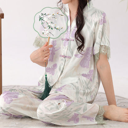 Ensemble de vêtements d'intérieur pour femme à motif floral et col montant - image 2