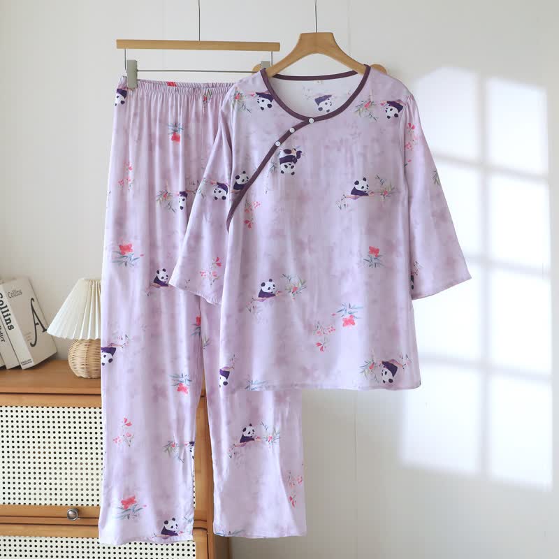 Ensemble de vêtements d'intérieur imprimé panda violet - Violet - XXL - image 0