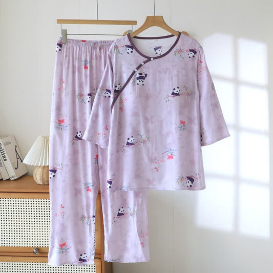 Ensemble de vêtements d'intérieur imprimé panda violet - Violet - XXL - image 0