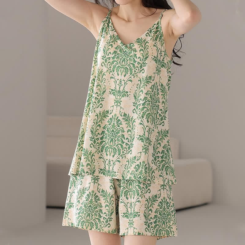 Pyjama sans manches pour femme à motif vert vintage - image 4