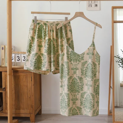 Pyjama sans manches pour femme à motif vert vintage - Vert - 3XL - image 0
