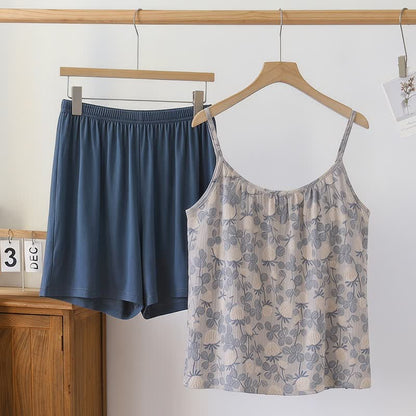 Ensemble pyjama vintage en modal à motif floral - Bleu - 2XL - image 0