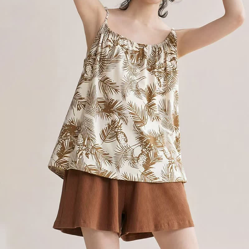 Pyjama camisole en modal à motif de palmiers tropicaux - image 1