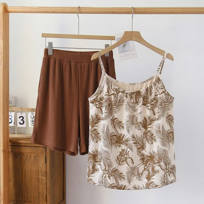 Pyjama camisole en modal à motif de palmiers tropicaux - Brun - 2XL - image 0