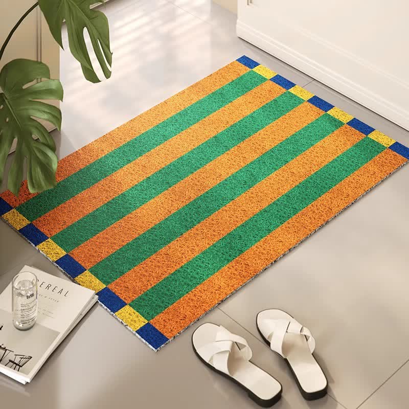 Tapis d'entrée décoratif moderne à rayures Ownkoti - Vert et orange - 31'' × 47'' - image 0