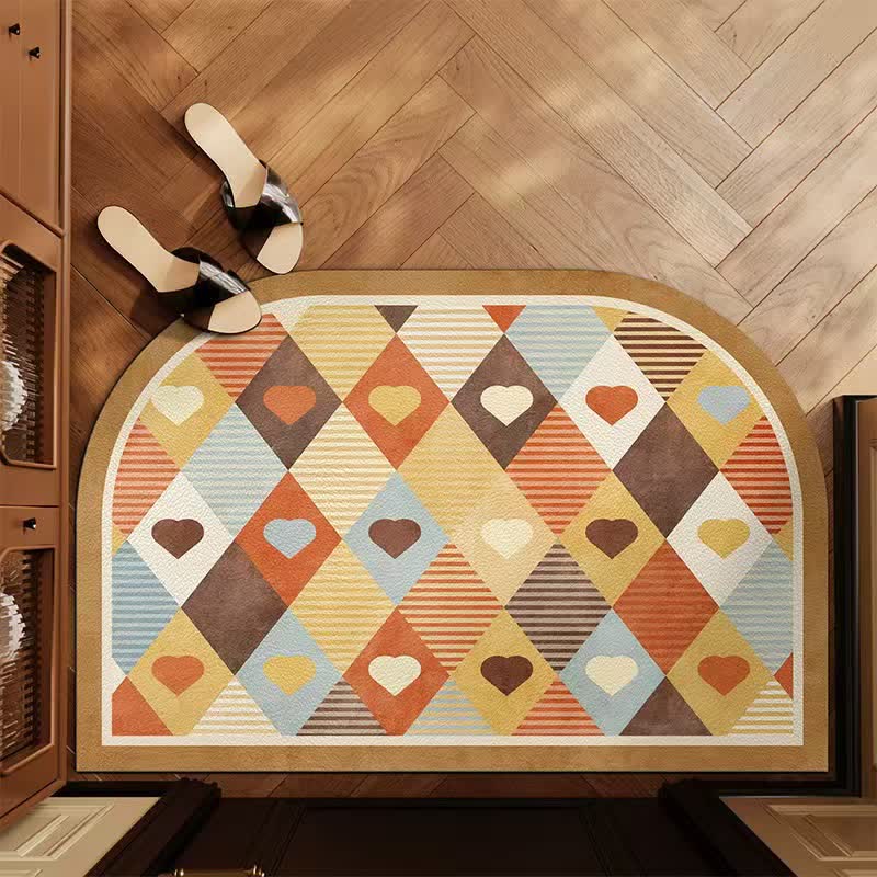 Tapis d'entrée Ownkoti rétro géométrique en forme de cœur et d'arche - Coloré - 31'' × 47'' - image 0