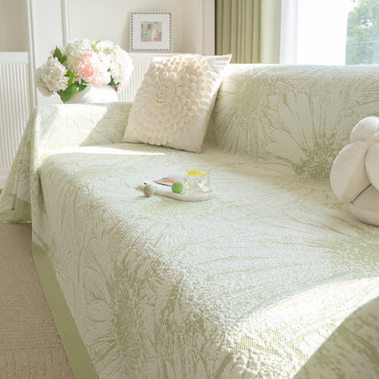 Plaid de canapé en chenille artistique à motif tournesol - Vert - 180 cm x 340 cm - image 0