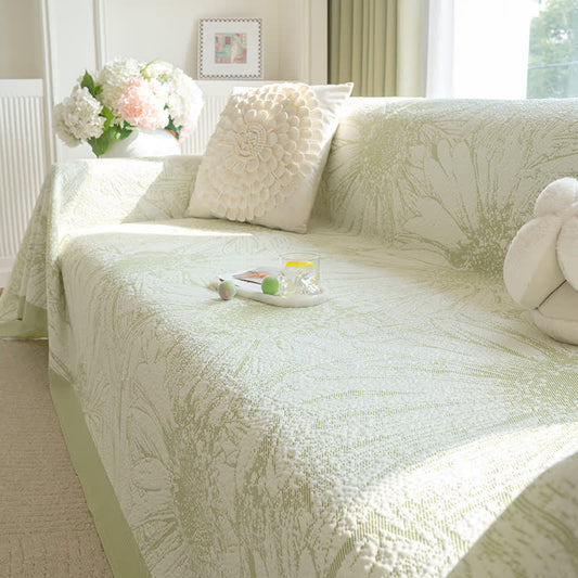 Plaid de canapé en chenille artistique à motif tournesol - Vert - 180 cm x 340 cm - image 0